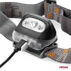 LATARKA CZOŁOWA AKUMULATOROWA LED USB AMIO 3W XPG